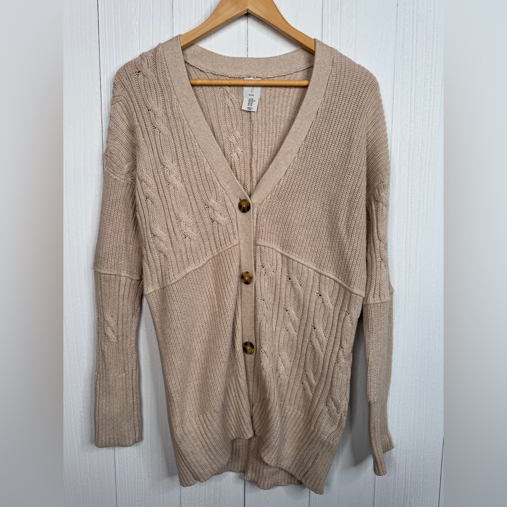 Joie V-Neck Cable Knit Cardigan, Cotton Blend Relaxed Fit Size XS